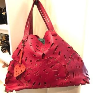 Anthropologie Red Leather Boho Bag with Bag Tag